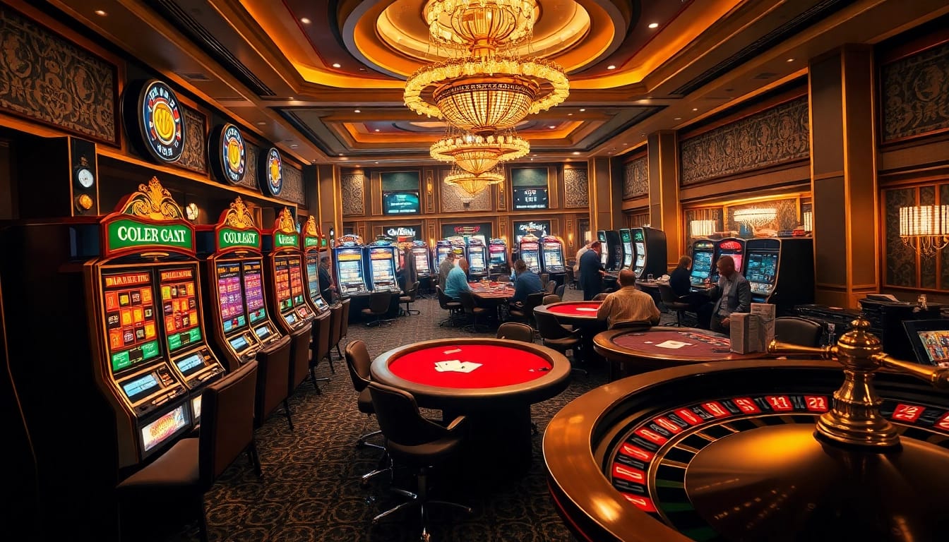 S8OK COM enhances the excitement at a luxurious casino with vibrant slot machines and strategic poker games.