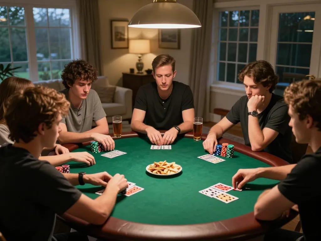 Players enjoying a thrilling poker game at home, showcasing az888's engaging atmosphere and social interaction.