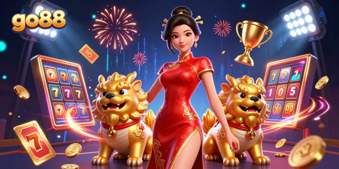 Experience go88's thrilling slots action with glamorous visuals of a casino scene.