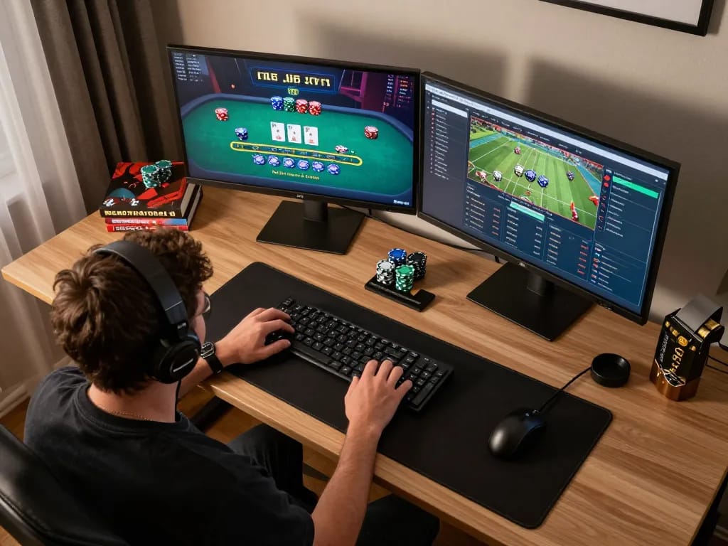 Player engaging in live dealer blackjack on 777VIP gaming setup, showcasing strategy-focused environment.