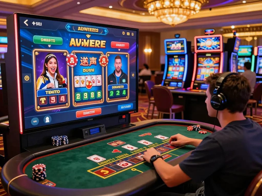Exciting online 娛樂城 environment with animated gaming tables, vibrant graphics, and user-friendly interface.