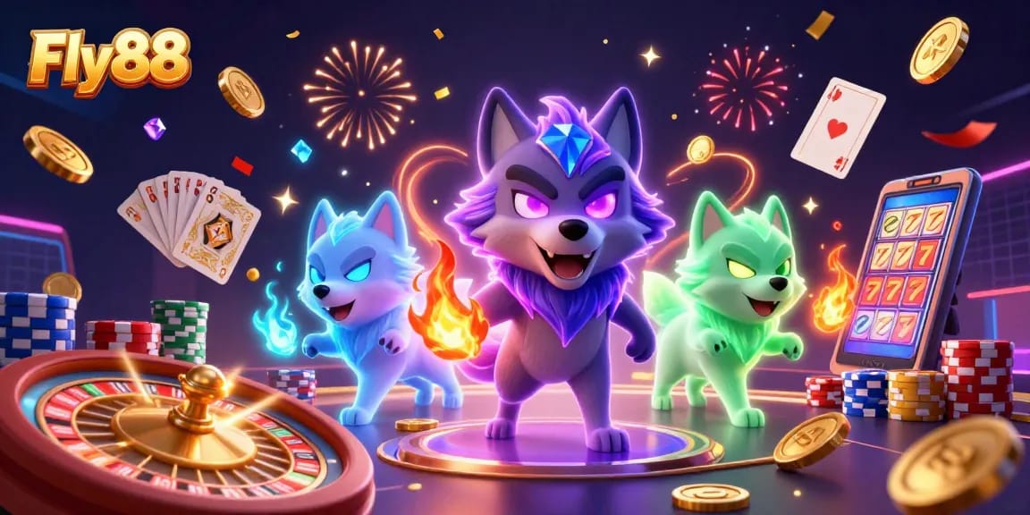 Experience the excitement of Fly88 with glimmering casino elements and dynamic game visuals.