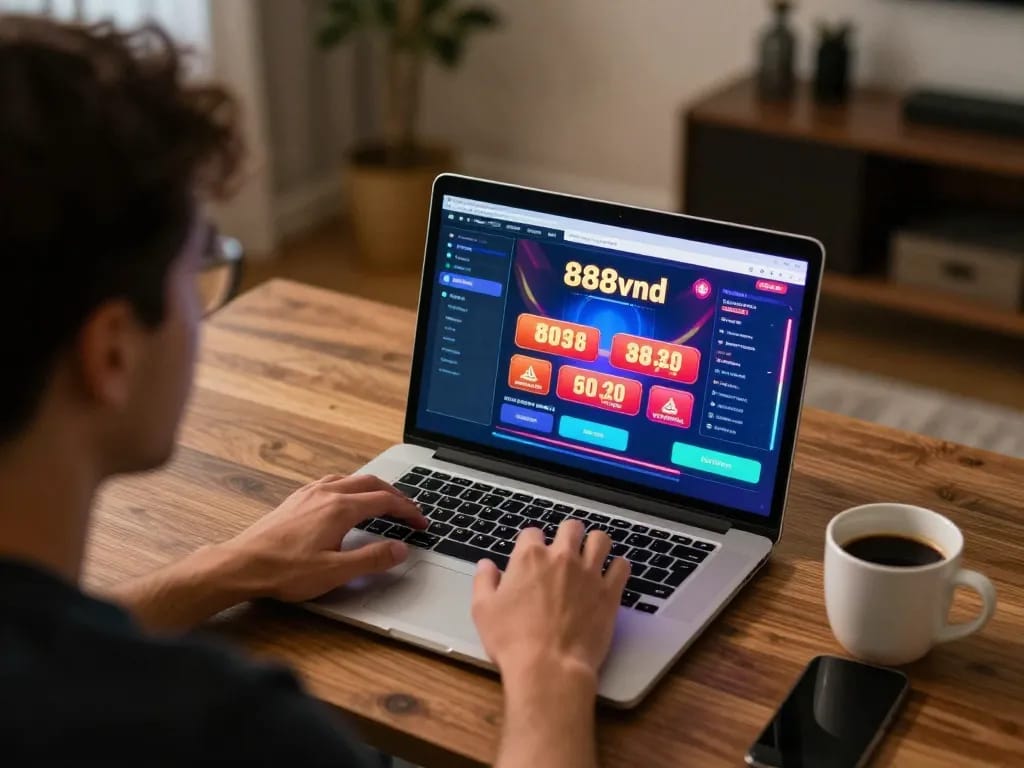 Engaging in online gaming on 888vnd, showcasing a stylish setup and strategic play.