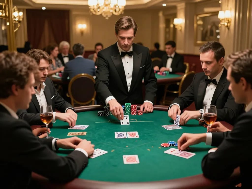 Players engage in a high-stakes poker game at MM88, showcasing strategic betting and intense focus.