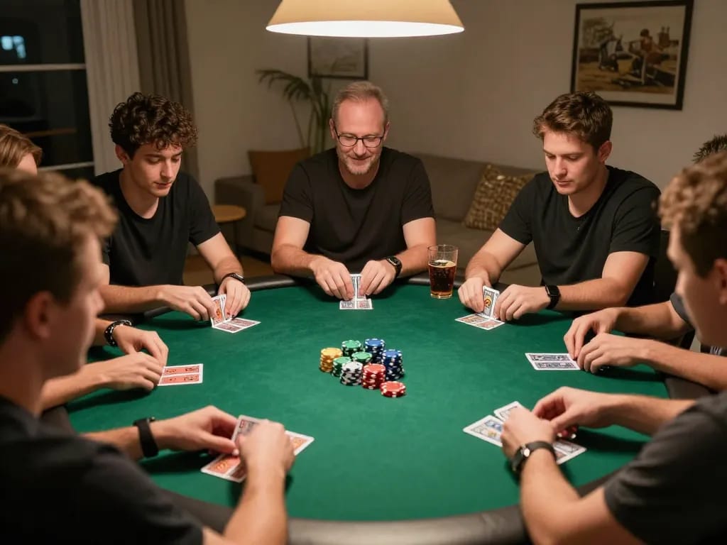 Players enjoying a lively poker game at home, exploring gmnc for safe gaming practices