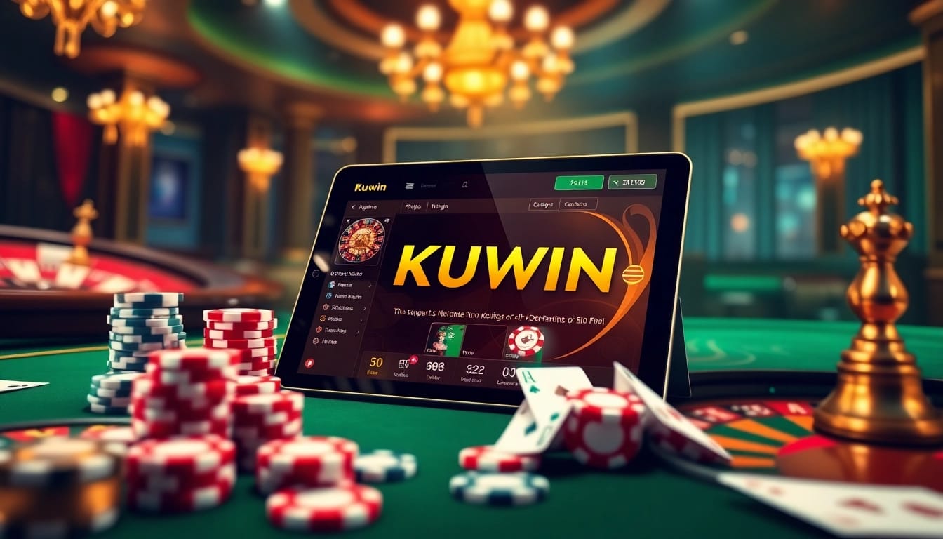 Kuwin interactive online casino scene showcasing poker chips and roulette wheel excitement