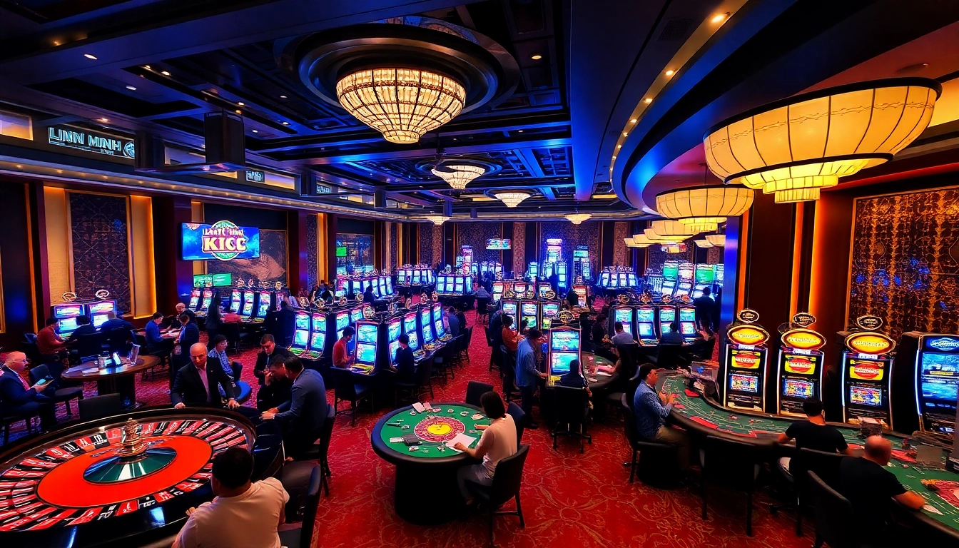 Engaging players enjoying the vibrant atmosphere of LIÊN MINH KJC casino gaming floor.