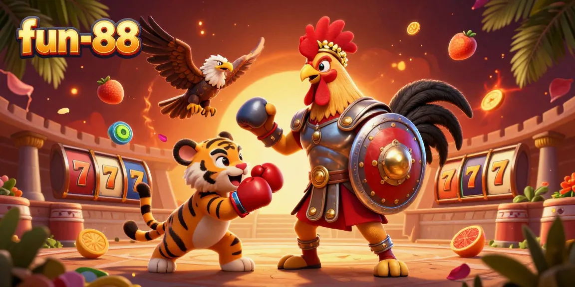 Spin the reels of fun-88 with a dynamic 3D casino scene featuring lively game elements and a spirited atmosphere.