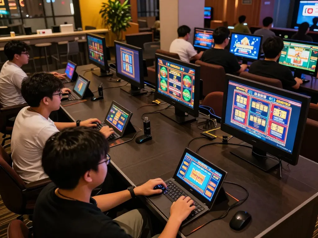 Engaged players enjoying Slot Malaysia games on modern online platforms, dynamic gaming atmosphere.