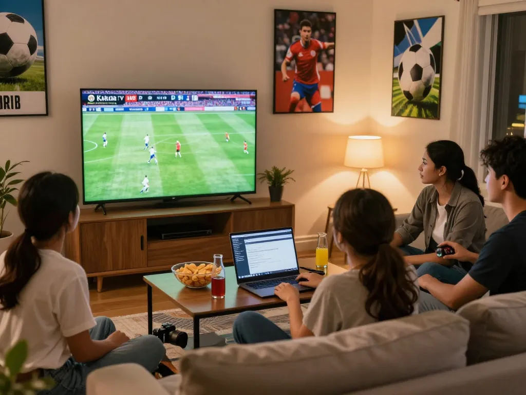 Enjoying Cakhiatv live soccer streaming with friends in a cozy setting