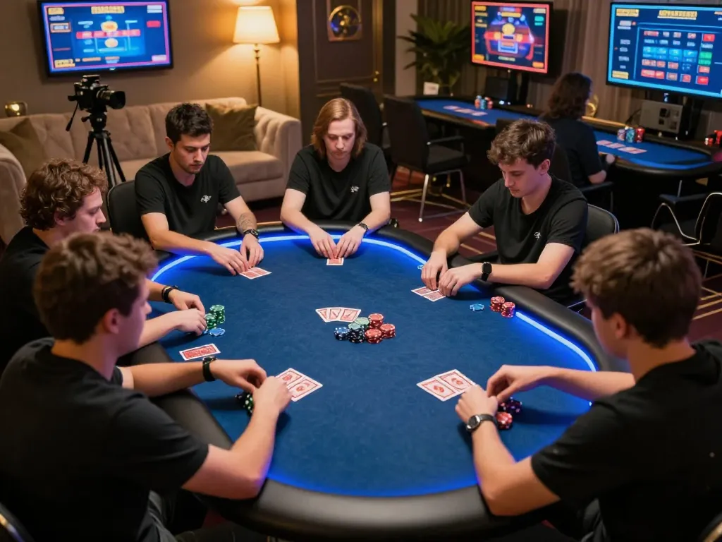 Engaged players strategizing in an online poker game room at tg88, showcasing competitive atmosphere.