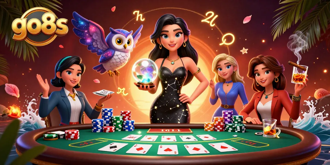 Experience thrilling gameplay at go8s with a stunning 3D casino illustration showcasing poker elements and vibrant characters.