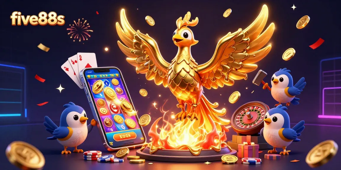 Engage with five88s to explore a vibrant casino adventure, featuring animated golden phoenix and dynamic gaming elements.