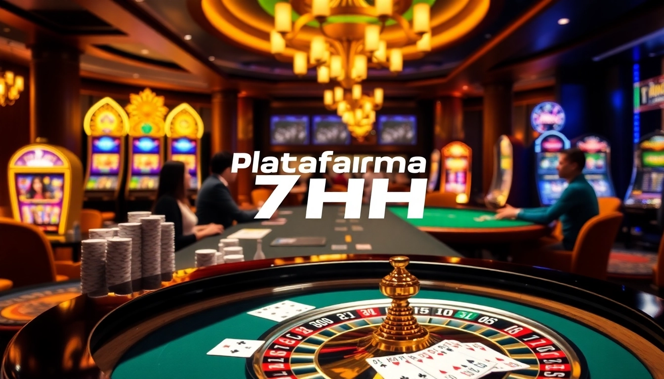 Engage in thrilling gaming experiences with Plataforma 7HH at a luxurious casino setting.
