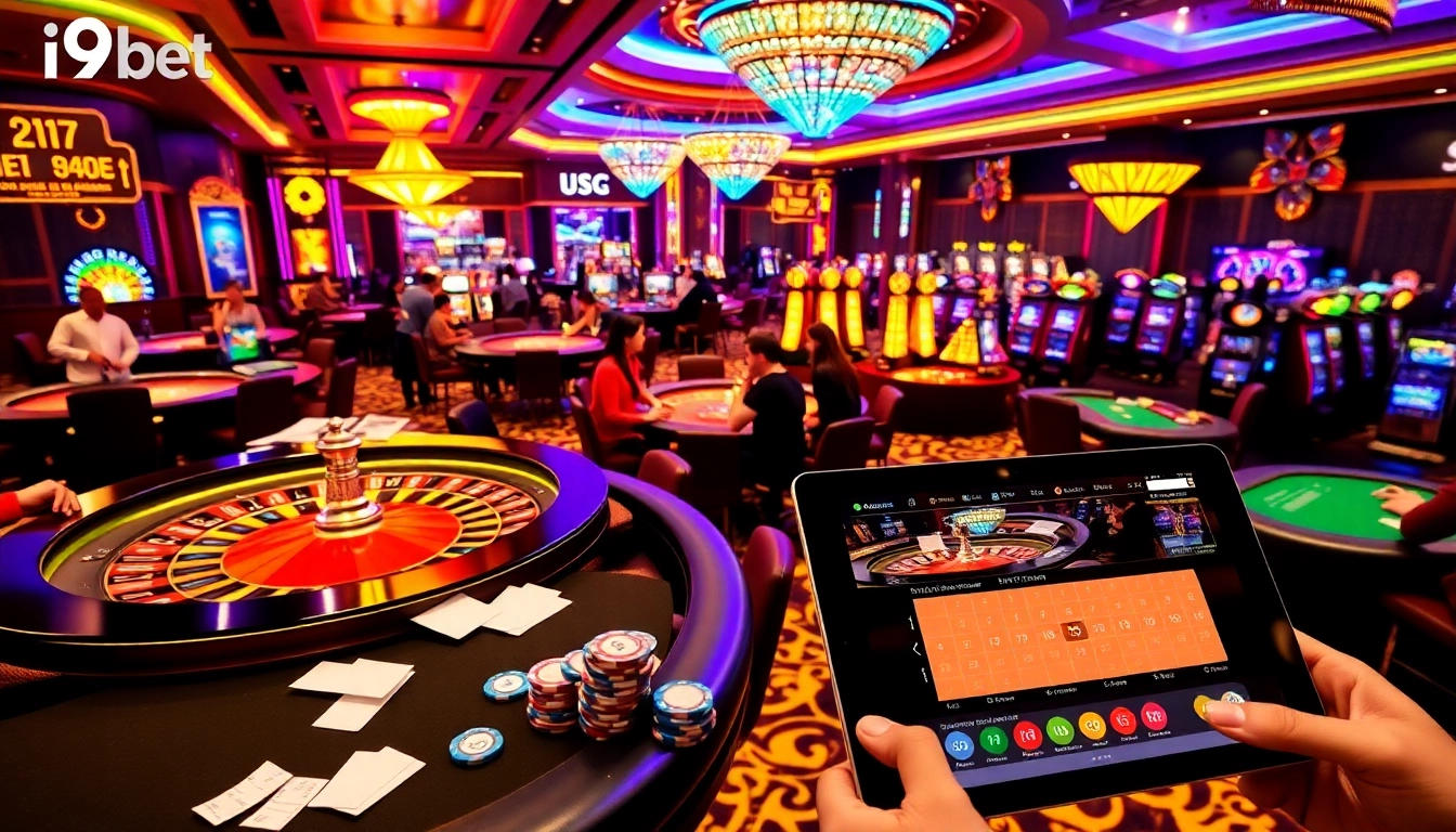 Players enjoying the excitement of i9bet with colorful casino games and vibrant atmosphere.