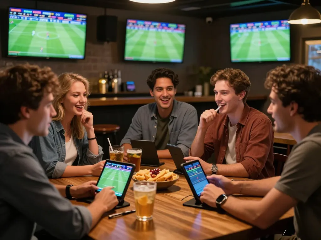 Socolive users cheering while placing bets on live soccer matches in a vibrant setting.