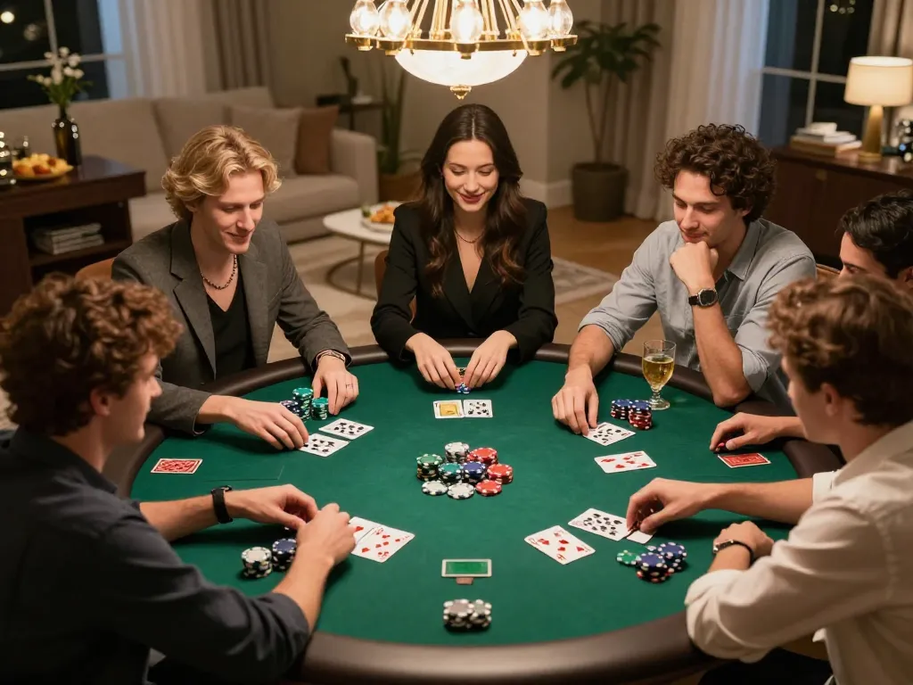 Group enjoying a lively poker game demonstrating game bài đổi thưởng strategy and social fun.