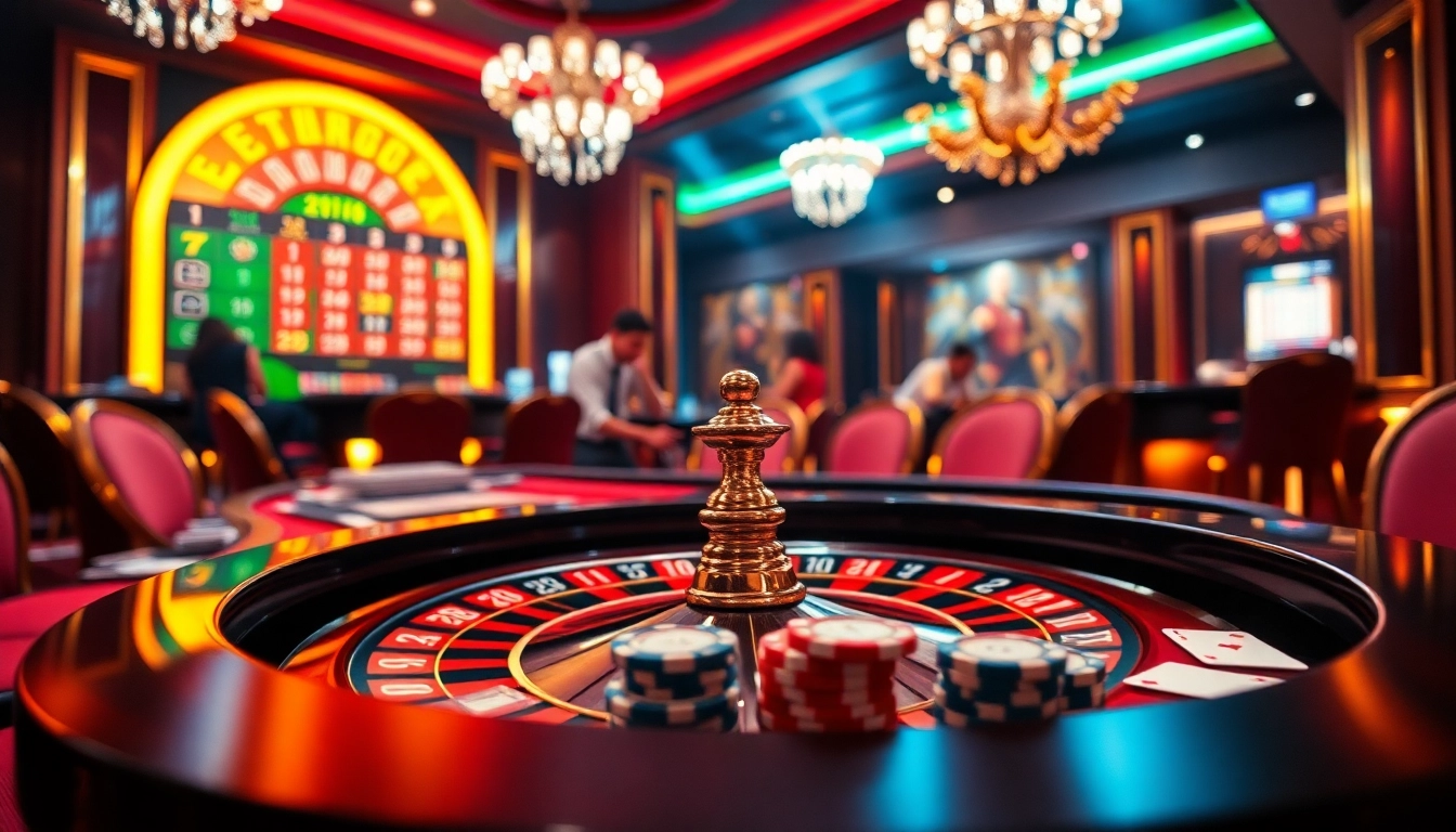 Engage in thrilling gambling at a luxury casino featuring a roulette table, embodying https://fc88.football/ excitement and strategy.