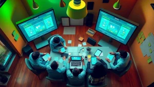 Team developing app focused on gaming strategies in a modern office.