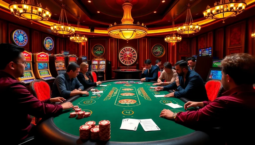 Engage in high-stakes poker at F168, surrounded by luxurious casino elements.