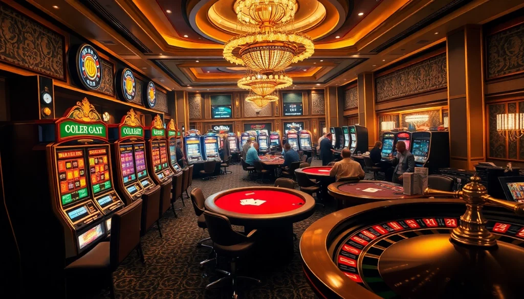 S8OK COM enhances the excitement at a luxurious casino with vibrant slot machines and strategic poker games.