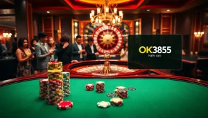 Players enjoying poker games at Nhà cái OK365, showcasing excitement and luxury in gambling.