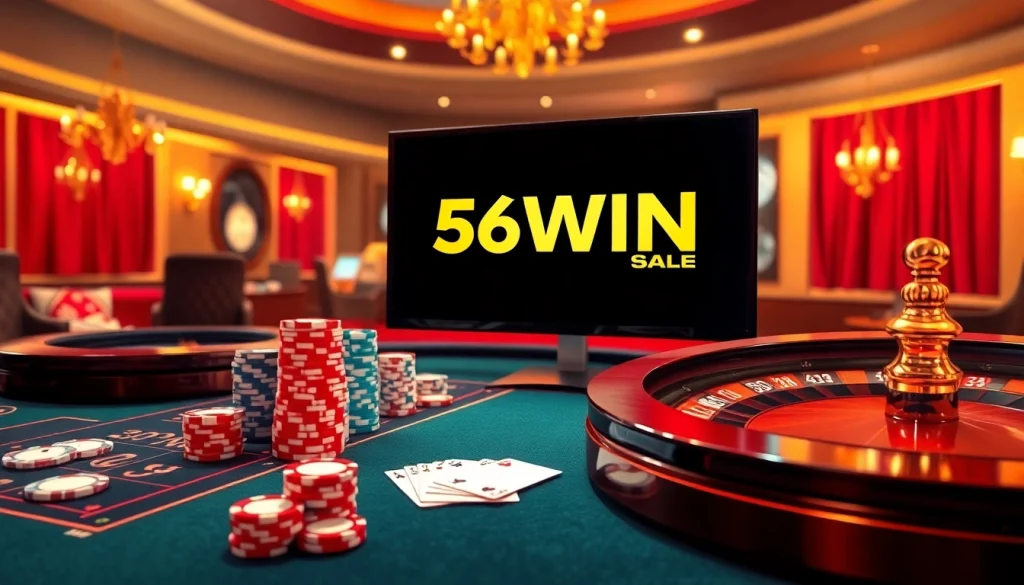 Experience thrilling casino action with 56WIN.SALE while playing at a luxury gaming table.