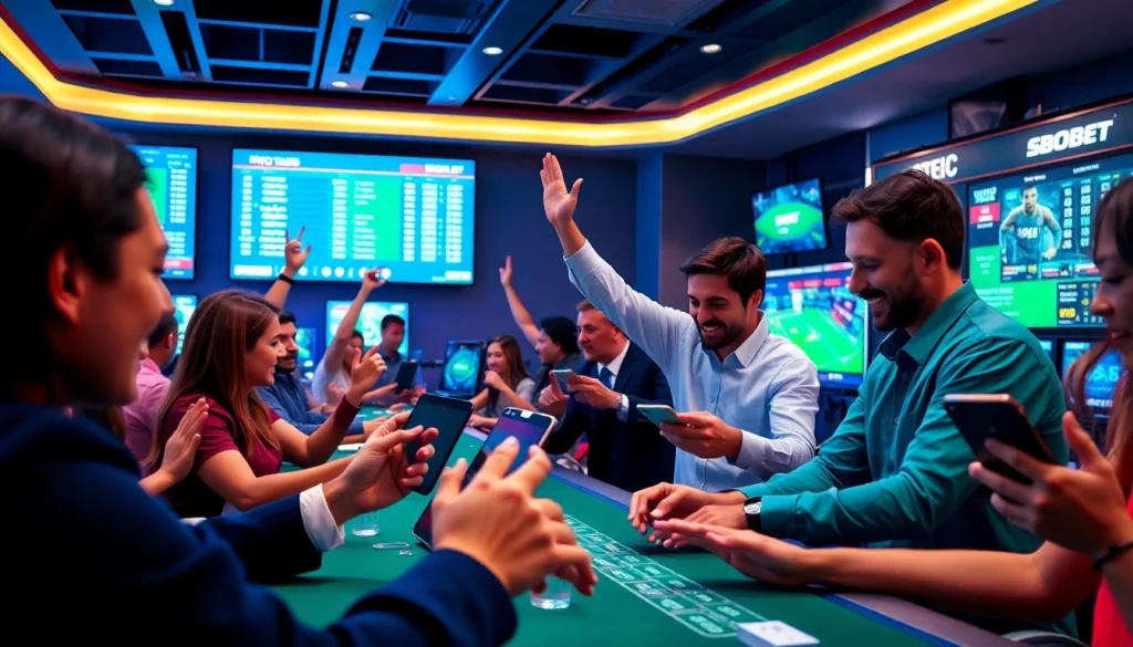 Engaging online gambling scene at sbobet.dance with players enjoying sports betting and casino games.