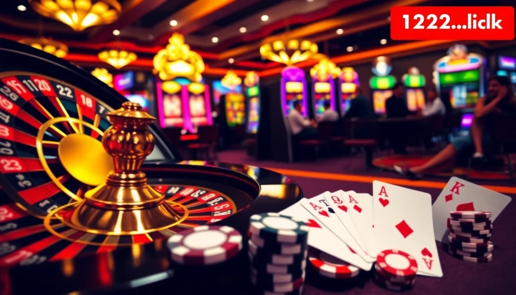 Dynamic gambling scene showcasing games from https://123win.click/ with vibrant casino elements.