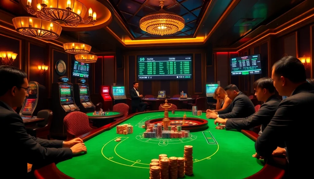 Engage in exciting gameplay at https://69vn.br.com/ with vibrant casino visuals showcasing poker tables and slot machines.