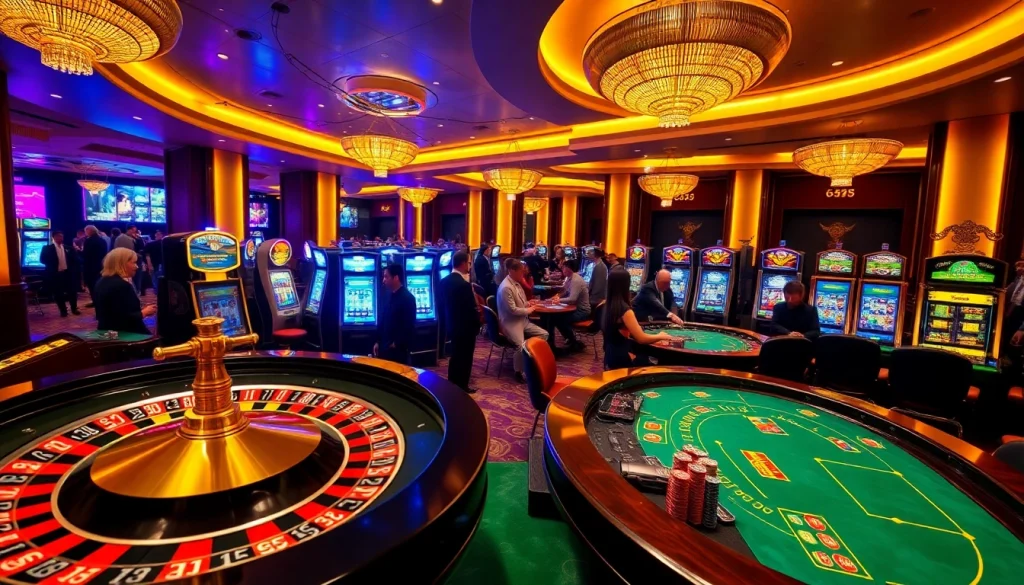 Experience the thrill of tg88 in a luxurious casino atmosphere with vibrant gaming elements.
