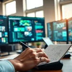 Engaging workspace of a website development agency with collaboration and creativity.