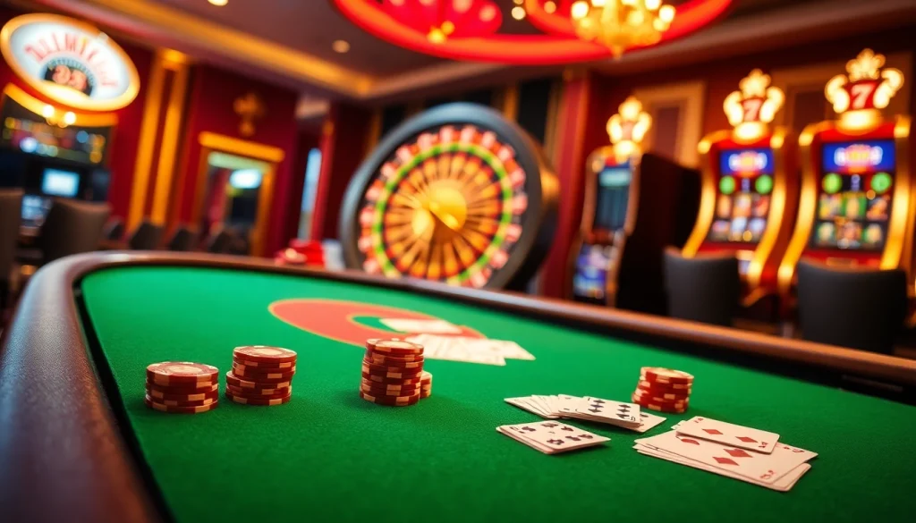 Experience the excitement of gambling at U888 with vibrant casino tables and slot machines.