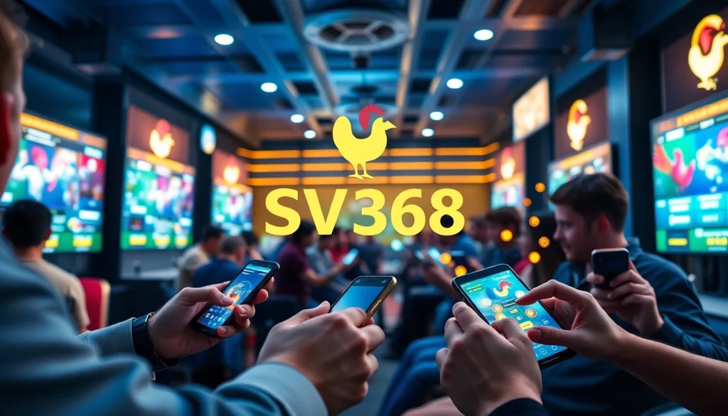 Experience the excitement of SV368win.live with players betting on rooster fights in a vibrant online gaming atmosphere.