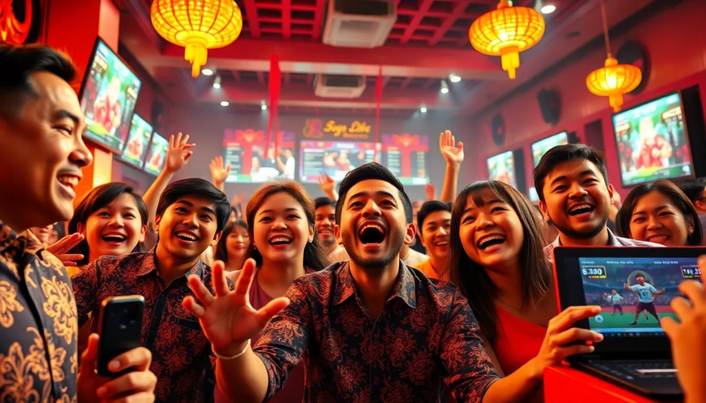 Engaged players enjoying live betting at dagawin.live with vibrant atmosphere.