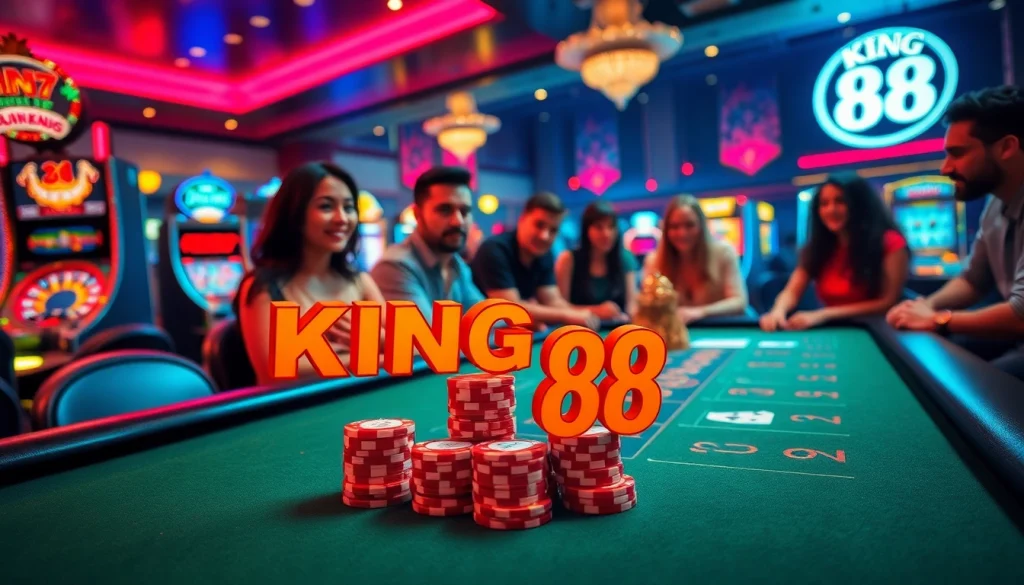 Players enjoying the thrill of King 88 casino games at an electrifying gaming table.