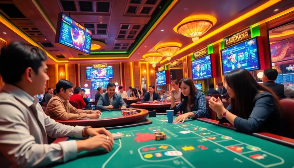Exciting scene from good88.hu.net showcasing players enjoying various online casino games, emphasizing luxury and community.
