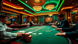 Players enjoying a thrilling online gambling experience at nhà cái 888new's luxurious casino environment.