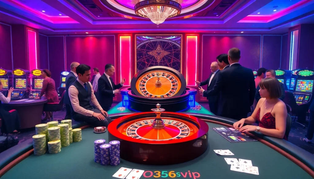 Experience thrilling gameplay at the luxurious casino scene from https://ok365vvip.com/ with roulette and poker.