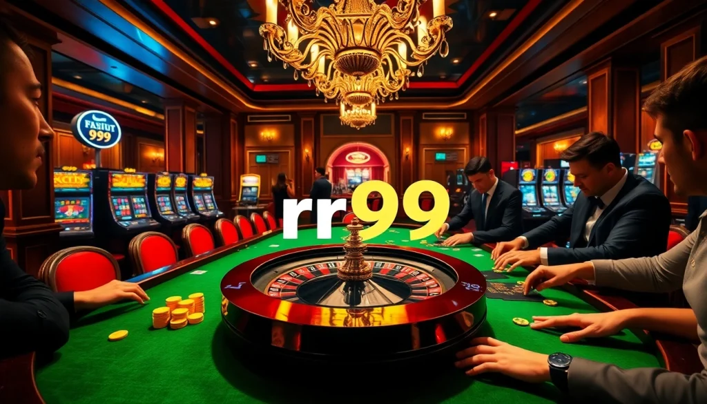 Engage in high-stakes gambling at a luxurious casino featuring rr99 roulette tables and poker games.
