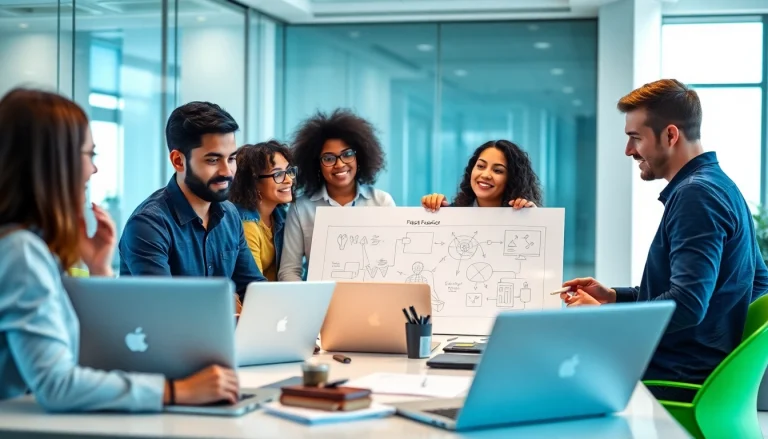 Collaborative meeting at a website development agency showcasing teamwork and creativity.