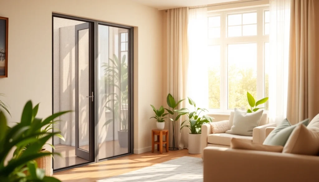 Install a durable fly screen door in a bright room, providing fresh airflow and bug protection.