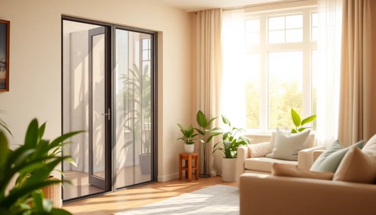 Install a durable fly screen door in a bright room, providing fresh airflow and bug protection.