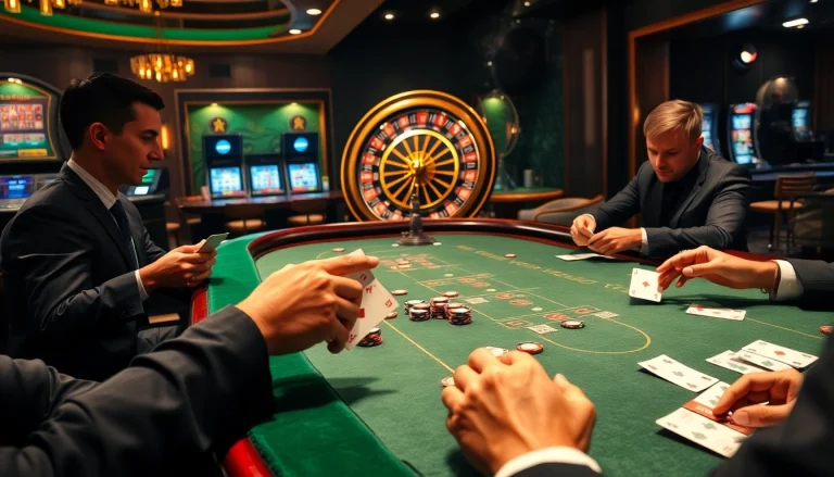 Experience the thrill of winning at a poker table inspired by https://iwincom.net/, showcasing vibrant chips and an engaging atmosphere.