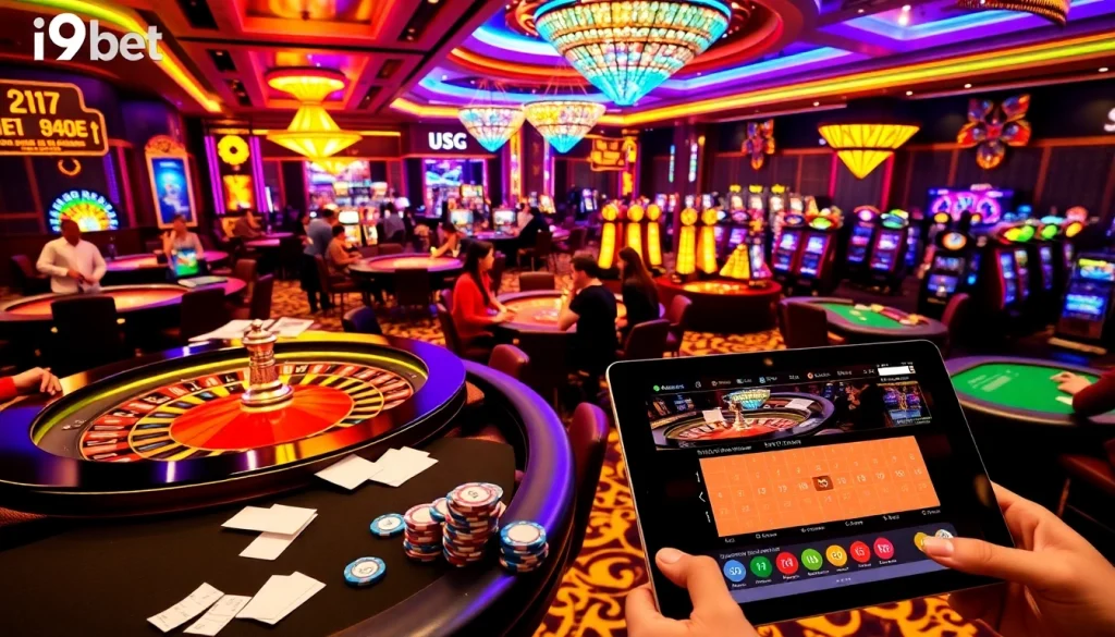 Players enjoying the excitement of i9bet with colorful casino games and vibrant atmosphere.