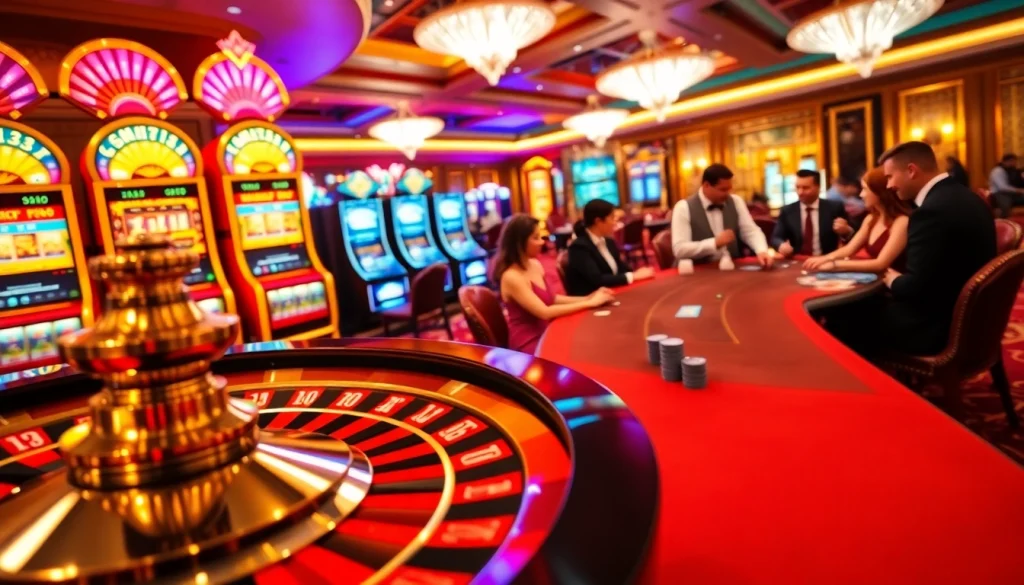 Players engaging in thrilling games at a luxurious casino showcasing lu88 betting options
