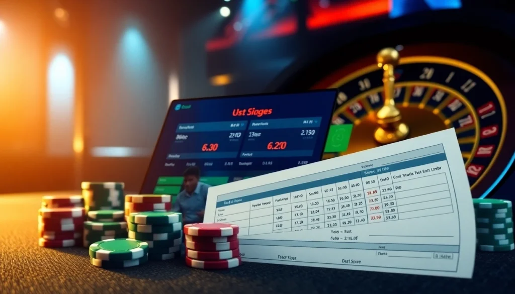 Engaging scene of kèo bóng đá trực tuyến with vibrant betting interface and casino elements.