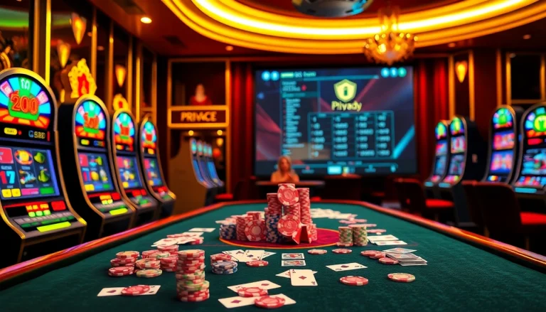 Experience the thrill of gambling with quyền riêng tư 888now at a luxurious casino table surrounded by colorful poker chips and bright slot machines.