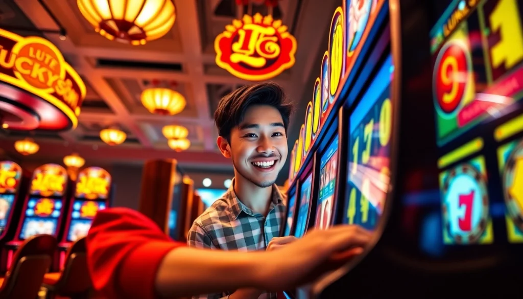 Engaged player experiencing the thrill of Lucky88 online casino gaming with vivid visuals and dynamic atmosphere.