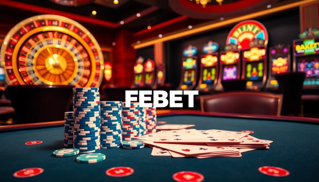 Experience high-stakes gaming with FEBET's thrilling poker table and roulette wheel.